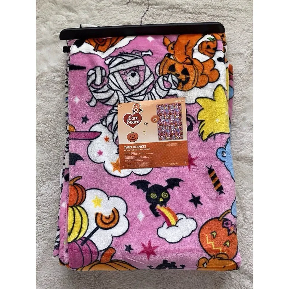 Care Bears Halloween Witch Mummy Pumpkin Pink TWIN‎ SIZE Blanket 60 X 90” NEW